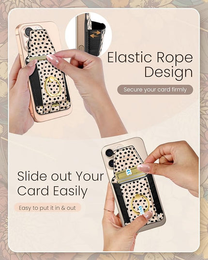 Shorogyt Compatible with Magsafe Wallet with Ring Grip Magnetic Card Holder - Cute Phone Wallets with Stand for iPhone 17/16/15/14/13/12 Series for Women Girls Boba Design, Fit 7 Cards