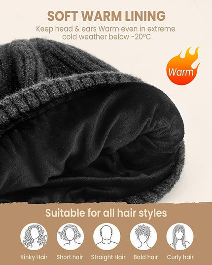 Winter Beanie Hat for Men & Women, Fleece Lined Thermal Knit Hat Ski Beanie Skull Cap Cuffed Cap for Cold Weather