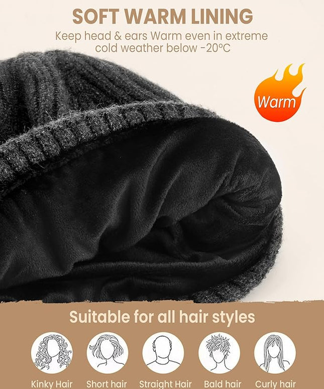 Winter Beanie Hat for Men & Women, Fleece Lined Thermal Knit Hat Ski Beanie Skull Cap Cuffed Cap for Cold Weather