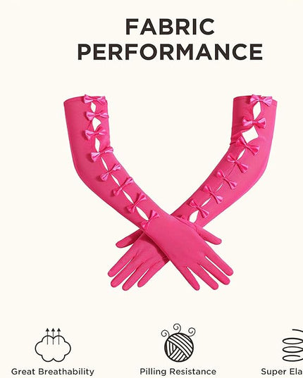 BABEYOND Lace Gloves for Women - Princess Gloves Long Stretchy Bow Mesh Tulle Sheer for Costume Opera Party