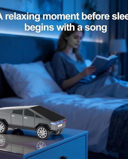 Futuristic Pickup Truck Bluetooth Speaker with LED Display Screen – TWS Stereo, FM Radio, USB/TF Playback, LED Headlights, Built-in Mic, Gift for Truck Fans, Auto Style Lovers&Tech Collectors (Gray)