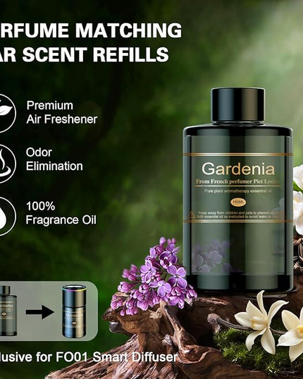 Car Air Freshener Refill for Men & Women 6.09 FL OZ /180ML-9 Month Gardenia Scent Essential Oil Perfume, Essential Oil Made of Natural Plant Extracts, Compatible with Car Diffusers for Home/Office