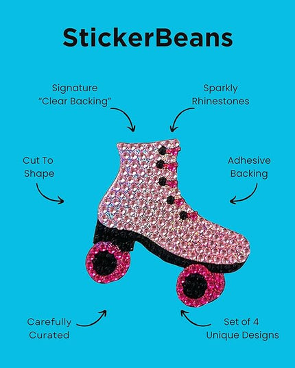 StickerBeans® Rhinestone Stickers - Retro Set 4-Pack, 2” x 2” Each, Unique Sparkly Cut-to-Shape for Collecting, Trading, Decorating Laptops, Phone Cases, Scrapbooks, for Kids, Teens, & Adults