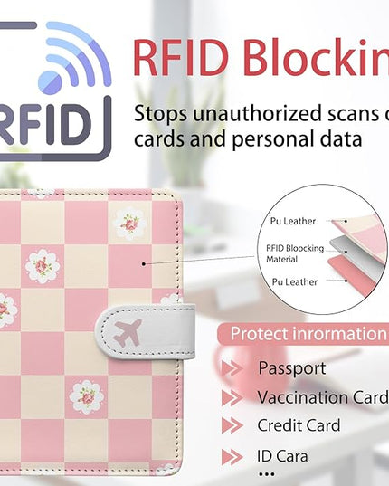 Passport Holder, Travel Wallet Cover with Pen Loop | Cute RFID Blocking Leather Case with Magnetic Closure for Travel Essentials-Sweet