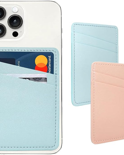 Phone Wallet Stick On, Leather Phone Card Holder, Credit Card Holder for Phone Case - Pink, Blue