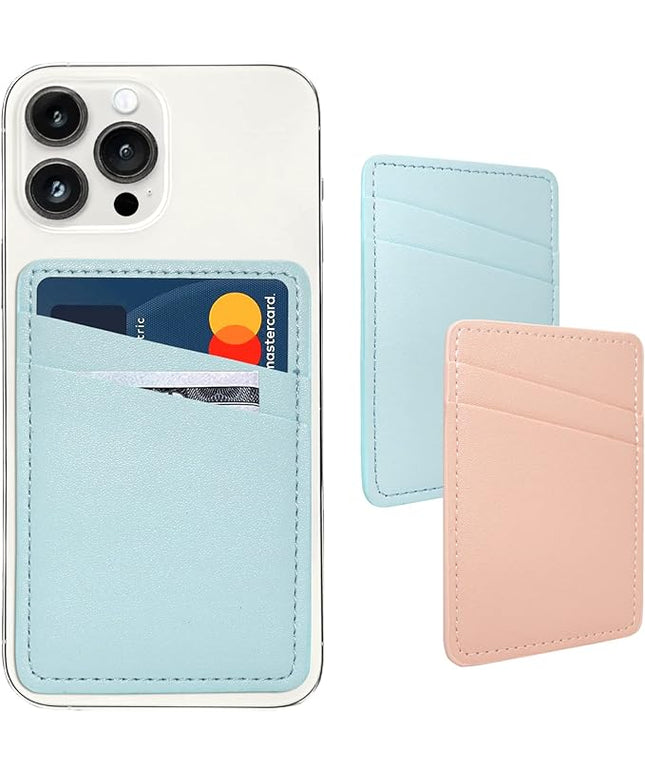 Phone Wallet Stick On, Leather Phone Card Holder, Credit Card Holder for Phone Case - Pink, Blue