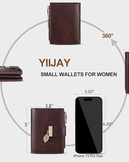 yiijay Small Wallet Women RFID Blocking Leather Bifold Wallet Credit Card Holder for Women Ladies Compact Wallet Mini Purse With Zipper Pocket