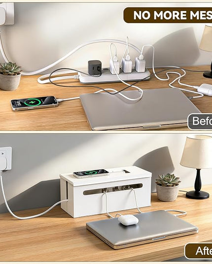 Metal Cable Management Box - Large Cable Organizer Box and Power Strip Box for Electrical Cord Hiding, Home Office Desk and Floor Cables Hider, TV Wires Storage Organization