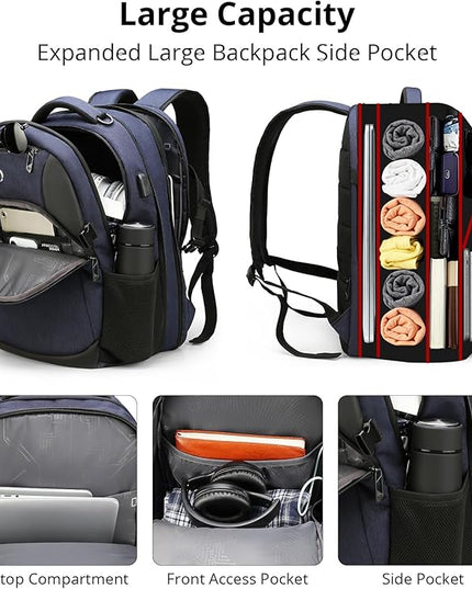 Swissdigital Design Travel Laptop Backpack for Men and Women, 35L Expandable Large Business Backpack with USB Charging Port for Fits 17 Inch Notebook, Blue | SD1671-12