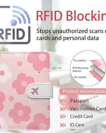 Passport Holder, Travel Wallet Cover with Pen Loop | Cute RFID Blocking Leather Case with Magnetic Closure for Travel Essentials-Garden