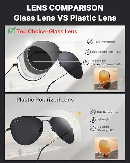 Pro Acme Classic Aviator Sunglasses for Women & Men Glass Lens Metal Frame UV400 Driver Sunglasses