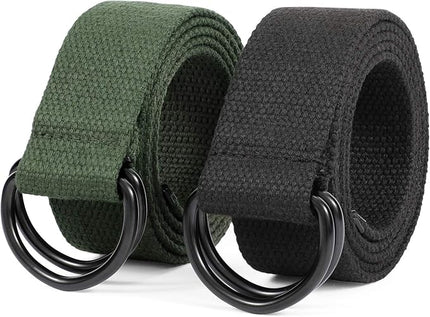 JASGOOD Men Canvas Belt Web Fabric Casual Belt with Black Double D-ring 1 1/2" Wide Set of 2