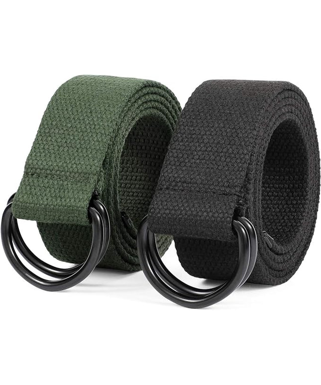 JASGOOD Men Canvas Belt Web Fabric Casual Belt with Black Double D-ring 1 1/2" Wide Set of 2