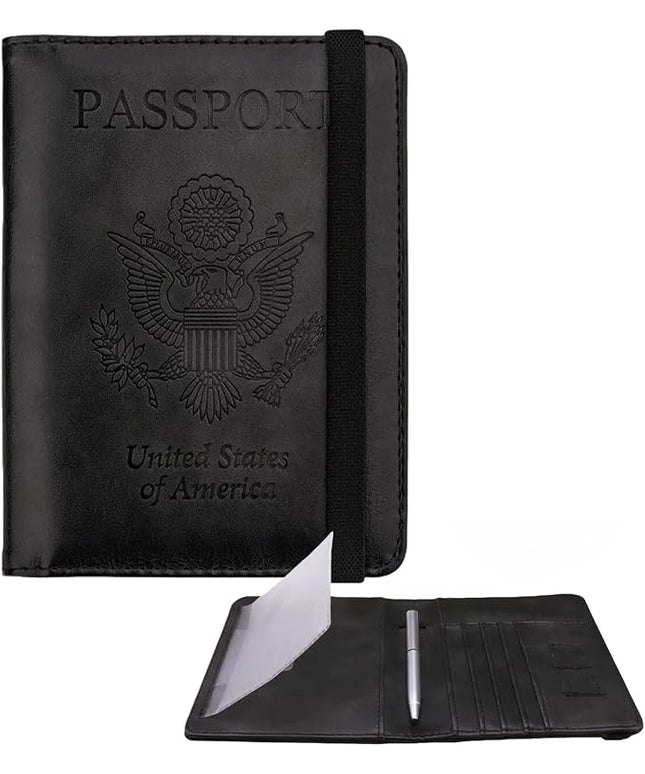 WALNEW Passport Holder for Travel, RFID Passport Cover Wallet for Women Men, PU Leather Passport Book Card Holder Case with Pen (Upgraded, Upgraded-Black)