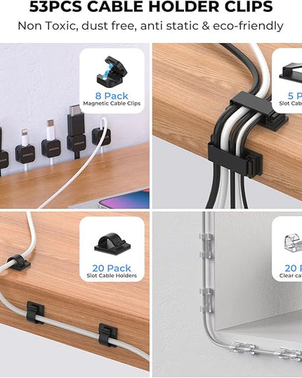 Cable Management Organizer Kit, Desk Cable Organizer, Cable Management Under Desk, Wire Management and Cord Organizer for Home, Office, Standing Desk