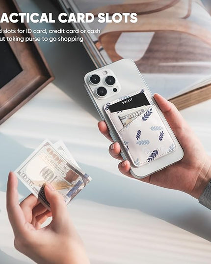 VULKIT Phone Card Holder Wallet Leather Adhesive Pocket RFID Blocking Credit Card Sleeves Stick Back of Phone Smartphones White