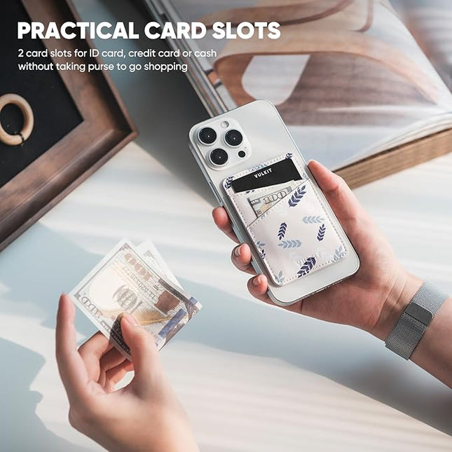 VULKIT Phone Card Holder Wallet Leather Adhesive Pocket RFID Blocking Credit Card Sleeves Stick Back of Phone Smartphones White