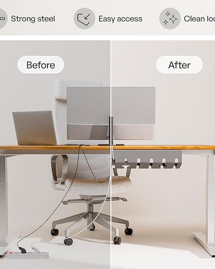 PAMO Cable Management Under Desk for Easy mounting Under-Table I Set of 3 - with 10X Cable Ties I Desk Organizer for Office/Home Office Table Thoughtful Cable Tray Holder