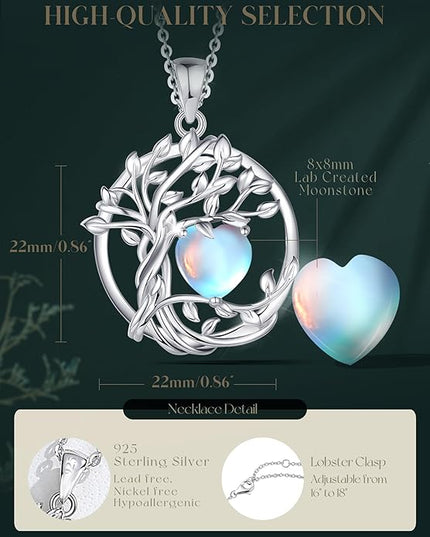 FANCIME Tree of life Birthstone necklace Sterling Silver Pendant Birthstone Necklace Gemstone Anniversary Birthday Jewelry Christmas Gifts for Mom Her Wife