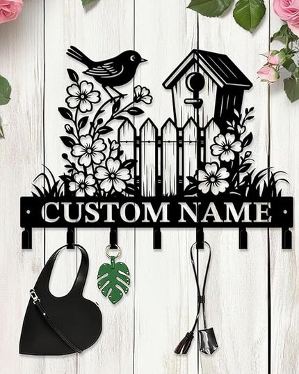 peanut case Customized Keys Holder - Personalized Birds Flower Key Hooks Wall Metal Sign Decor,Wall Holder, Garden,Door Hook (Style D)