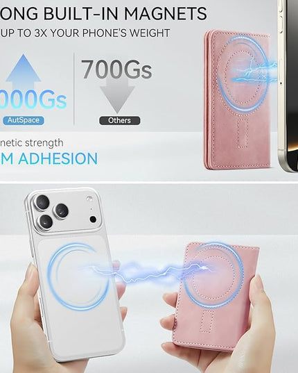 Vinich for MagSafe Wallet Magnetic RFID Blocking Card Holder Compatible with MagSafe Phones and Cases, Strong Magnet Minimalist Phone Wallet for iPhone 17/16/15/14/13/12/ Pro/Max/Plus, Rose Pink