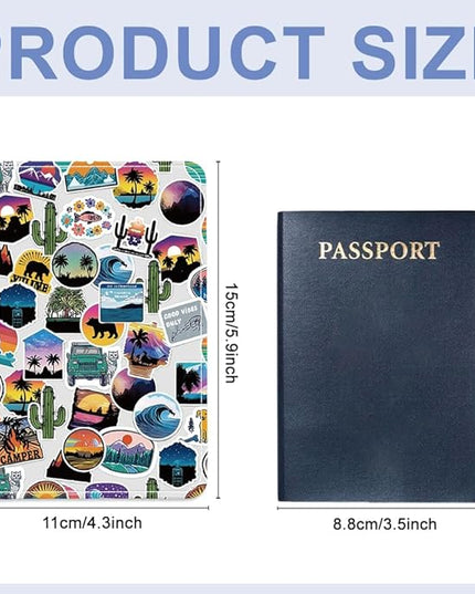PU Leather Passport Holder Cover 5.9×4.3 Inch with Credit Card Slot and Boarding Pass Slot Combo Blocking Passport Holder Wallet Cover Case for Travel Boarding Essentials (Sticker)