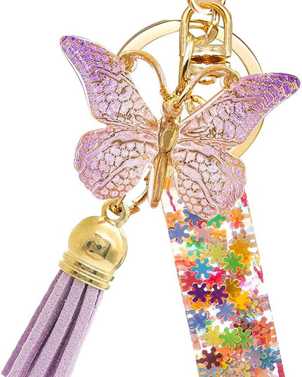 Fashion Alphabet Initial Letter Keychain Tassel Butterfly Pendant Key Ring for Purse Handbags Women Girl