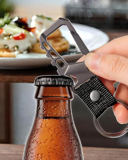 Metal heavy duty key chain carabiner clip bottle opener wrist lanyard ring car key fob unisex for men and women