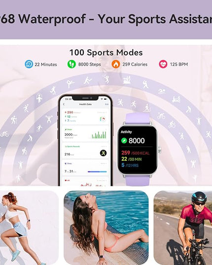 Gydom Smart Watches for Women for Android & iPhone, Alexa Built-in, 1.8" Smartwatch with Heart Rate/SpO2/Sleep/Stress, IP68 Waterproof Fitness Tracker, 100+ Sports Modes, Purple