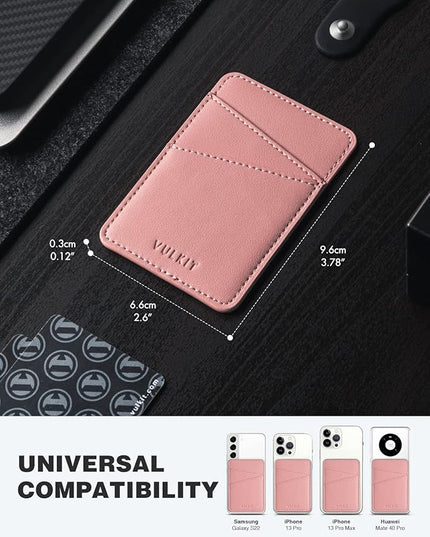 VULKIT Phone Card Holder Wallet Leather Adhesive Pocket RFID Blocking Credit Card Sleeves Stick Back of Phone Smartphones Rose