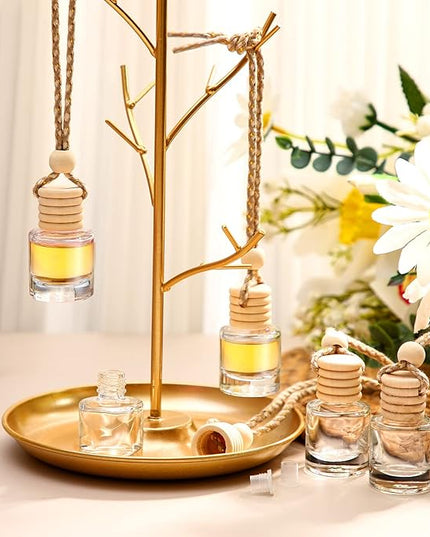 BBTO 100 Pcs Car Air Fresheners Diffuser with Wooden Empty Aromatherapy Diffuser Clear Fragrance Holder Pendant Hanging Perfume Fresheners Bottles for Car Decor(Clear Classic)