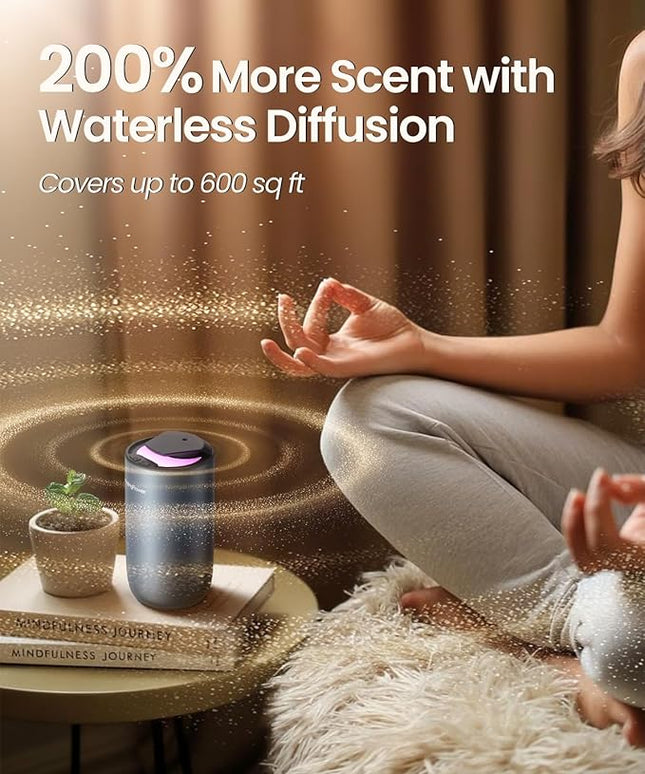 Waterless Diffuser for Essential Oil, Smart Car Air Freshener Diffuser with 3 Mist Grades & 3 LED Light Colors, Auto On/Off, Rechargeable Scent Air Machine