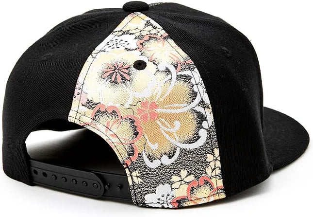 W@nderFabric Traditional Japanese Kimono Baseball Cap, Embroidered Pattern, Adjustable Snapback Flat Brim, 6-Panel Cap