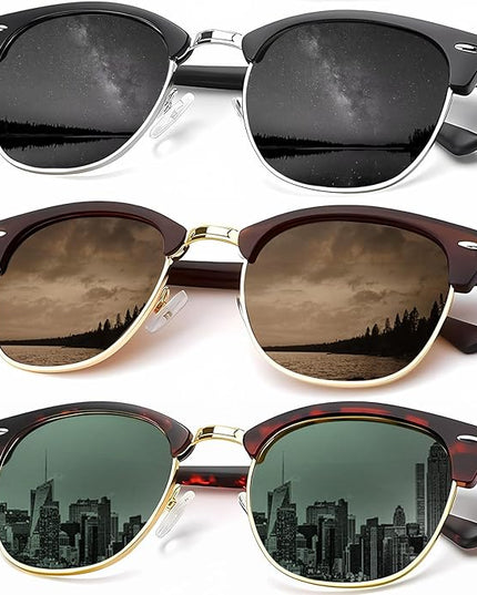 KALIYADI Sunglasses Men Polarized Sunglasses for Men Women Unisex Semi-Rimless Frame Retro Driving Sun Glasses UV Blocking