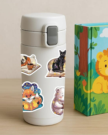 100pcs Reading Reward Stickers - Magical Holographic Books & Animals, Vinyl Waterproof Decals for Homework, Parents' Praise Notes