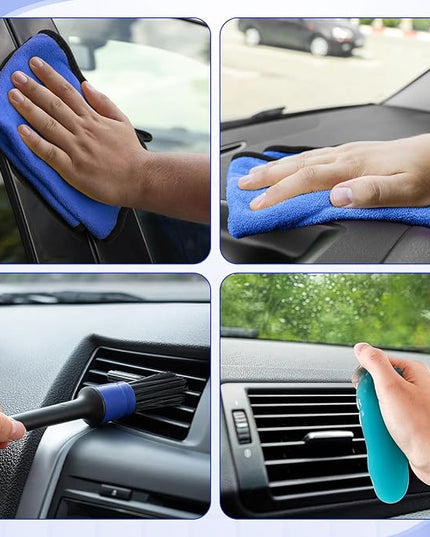 16 Pcs Windshield Cleaner Tool, Car Cleaning Kit with Various Detailing Brushes Set Spray Bottle Cleaner Towel Cleaning Gel Accessories Car Interior Detailing Kit for Windows Vents(Blue)
