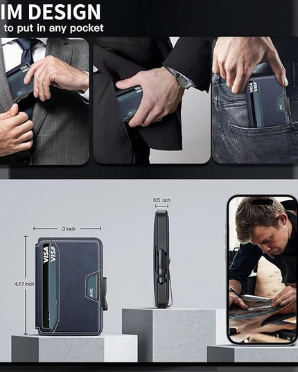 SEMORID Wallet for Men, Mens Wallet Minimalist Slim Wallet, RFID Blocking Smart Pop Up Wallet with Money Clip & ID Window, Metal Compact Wallet, Aluminum Credit Card Holder Wallet