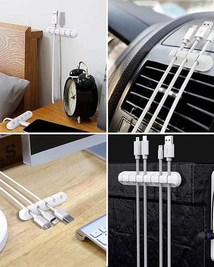 SOULWIT Cable Holder Clips, 3-Pack Cable Management Cord Organizer Clips Silicone Self Adhesive for Desktop USB Charging Cable Nightstand Power Cord Mouse Cable Wire PC Office Home