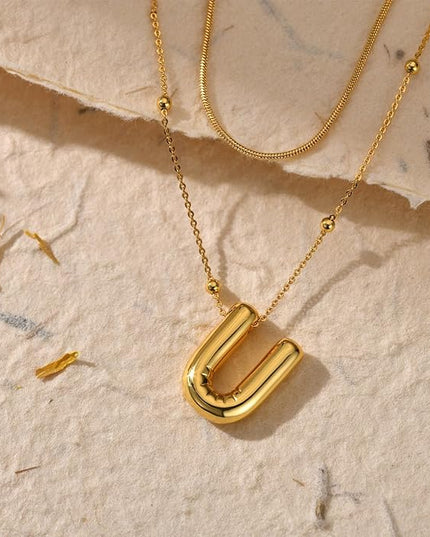 LUCA SMITH Initial Necklaces for Women, Dainty Balloon Bubble Letter, Name Letter Alphabet Pendant Layered Choker Chain Jewelry Gift