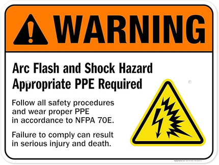 Warning Arc Flash And Shock Hazard Appropriate PPE Required Sign, 18x24 Inches, Rust Free .063 Aluminum, Fade Resistant, Made in USA by My Sign Center