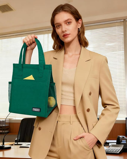 Fmeida Insulated Lunch Bag Women, 6.75L Small Lunch Bags with Multiple Pockets, Reusable Thermal Cooler Tote for Work, Office, Picnic, Travel | Hook and Loop Closure, Dark Green