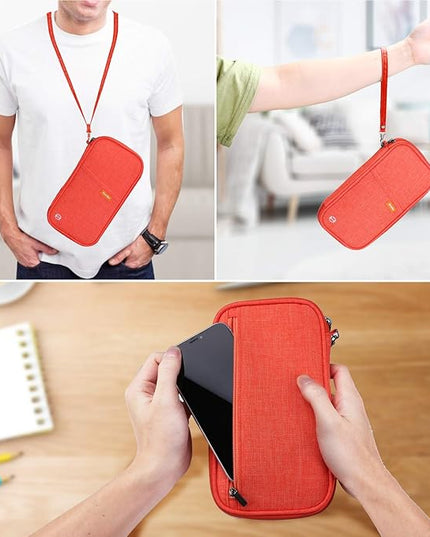 RFID Family Passport Wallet Holder Waterproof, Travel Document Organizer Credit Card Clutch Bag for Men Women (RFID Orange)