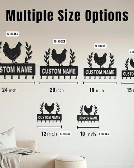 LOWACOS Personalized Key Holder for Wall, Custom Metal Chicken Key Hooks with Name, Meta Jacket Holder Hooks Organizer Rack, Jacket Hanger Decor for Kitchen, Entryway, Hallway, Office, Doorway