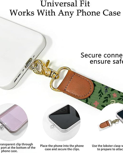 Cell Phone Lanyard Crossbody with Wrist Strap, Forest Green Floral Illustration Phone Lanyard Wrist for Phones, Wallet, Keychain and ID Card – Universal Set