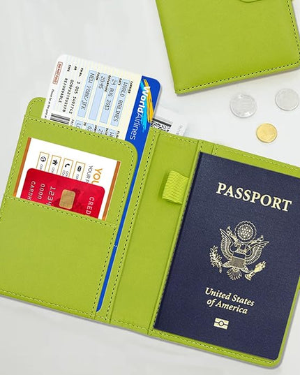 Melsbrinna Premium Leather Passport Holder Covers Case, Waterproof Rfid Blocking Travel Wallet Passport Holder with Pen Holder, Cute Passport Book for Women/Men