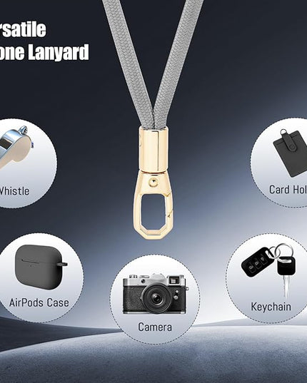 Dadanism Phone Lanyard 2 Pack, 2x Adjustable Crossbody Phone Strap, 2x Tether Tab, Anti-theft Universal Cellphone Multifuctional Patch Lanyards for iPhone & Most Smartphones, Black + Silver Gray