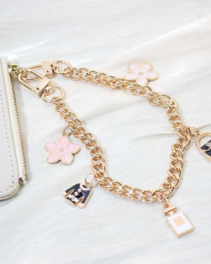 Pearl Beaded Phone Charm Wrist Strap,Cute Bracelet Wristlet Lanyard,Gold Double Chain for Phone Case,Purse Bag Wallet