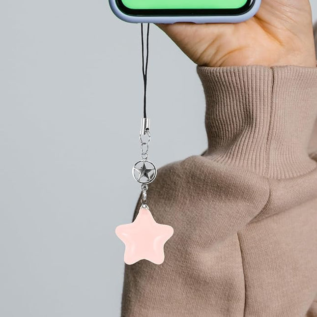 Cute Plastic Star Charm Phone Pendant Keychain Braided Rope Hanging Decoration for Keys Bags Backpacks and Phones Lightweight and Wear-resistant Pink Star Accessory