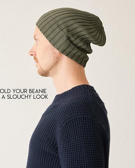 CHARM Mens Cotton Fisherman Beanie - Ribbed Trawler Knit Cap Womens Slouch Hat