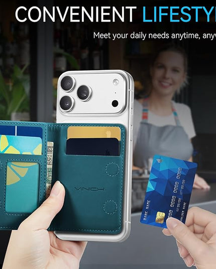 Vinich for MagSafe Wallet Magnetic RFID Blocking Card Holder Compatible with MagSafe Phones and Cases, Strong Magnet Minimalist Phone Wallet for iPhone 17/16/15/14/13/12/Pro/Max/Plus, Vintage Green